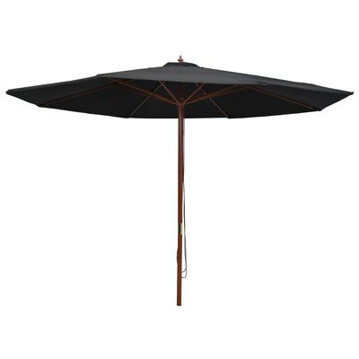 vidaXL Outdoor Parasol with Wooden Pole 137.8" Black