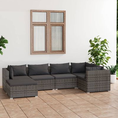 vidaXL 6 Piece Patio Lounge Set with Cushions Poly Rattan Gray