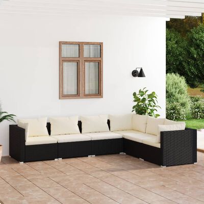 vidaXL 6 Piece Patio Lounge Set with Cushions Poly Rattan Black