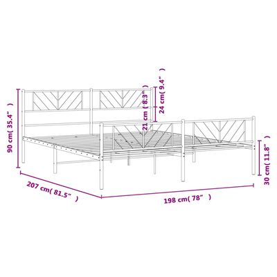 vidaXL Metal Bed Frame without Mattress with Footboard Black 76"x79.9"