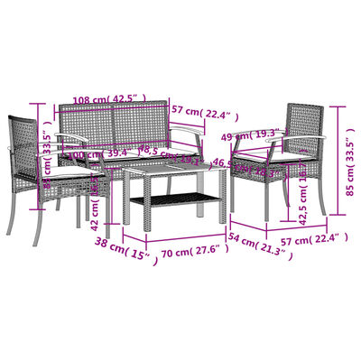 vidaXL 4 Piece Patio Lounge Set with Cushions Gray Poly Rattan