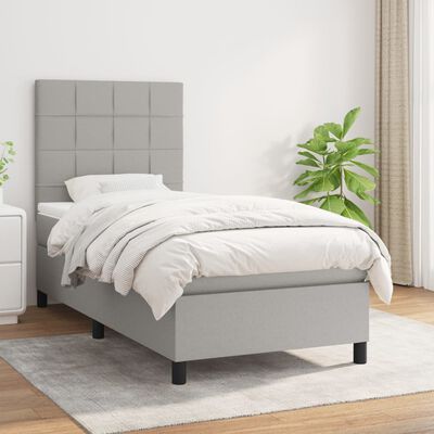 vidaXL Box Spring Bed with Mattress Light Gray Twin Fabric