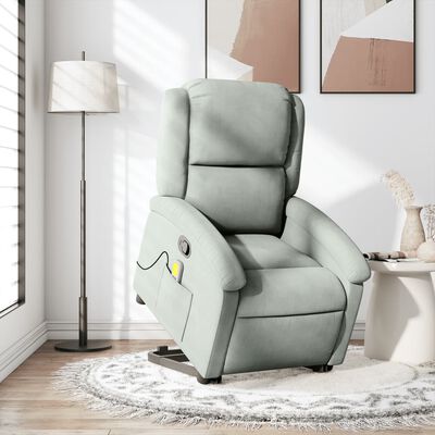 vidaXL Stand up Massage Recliner Chair Light Gray Velvet