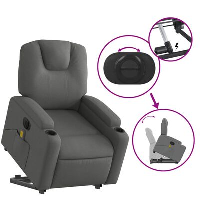 vidaXL Electric Stand up Massage Recliner Chair Dark Gray Fabric