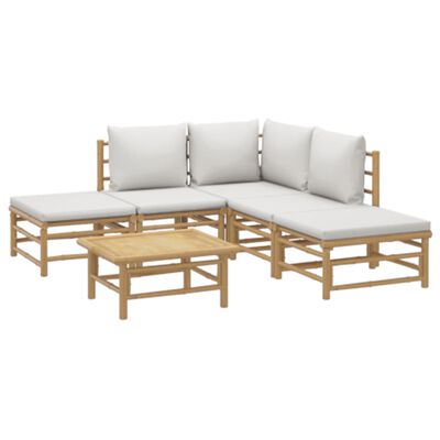 vidaXL 6 Piece Patio Lounge Set with Light Gray Cushions Bamboo