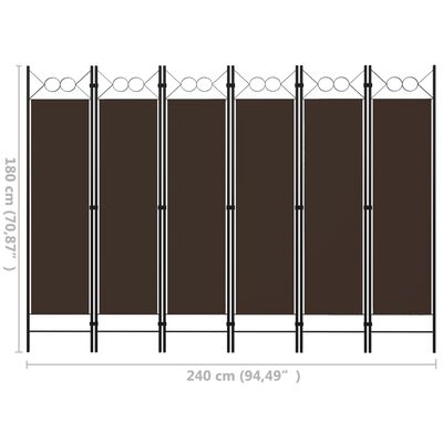 vidaXL 6-Panel Room Divider Brown 94.5"x70.9"