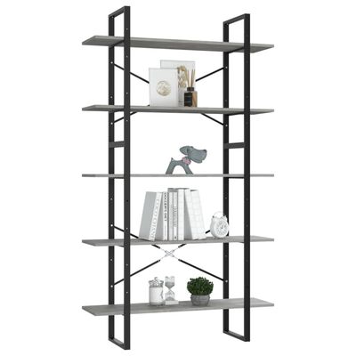 vidaXL 5-Tier Book Cabinet Concrete Gray 39.4"x11.8"x68.9" Engineered Wood