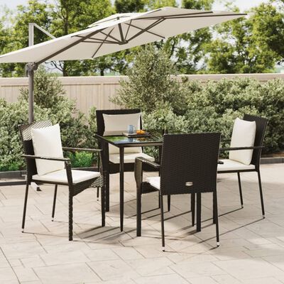 vidaXL 5 Piece Patio Dining Set with Cushions Black Poly Rattan