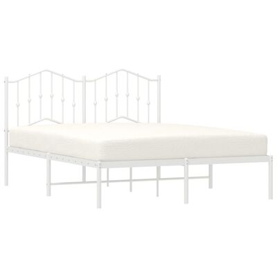 vidaXL Metal Bed Frame without Mattress with Headboard White 53.1"x74.8"