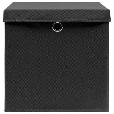 vidaXL Storage Boxes with Lids 4 pcs Black 12.6"x12.6"x12.6" Fabric