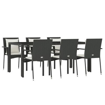 vidaXL 7 Piece Patio Dining Set with Cushions Black Poly Rattan