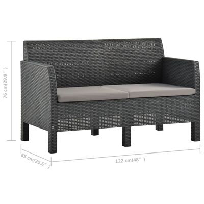 vidaXL 2-Seater Patio Sofa with Cushions Anthracite PP Rattan