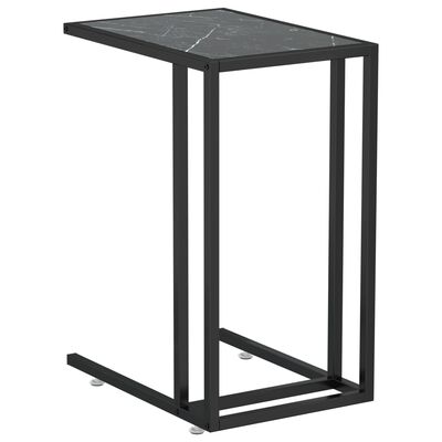 vidaXL Computer Side Table Black Marble 19.7"x13.8"x25.6" Tempered Glass