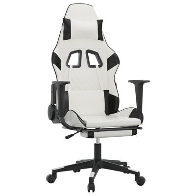 vidaXL Faux Footrest Chair Leather White&Black with Massage Gaming