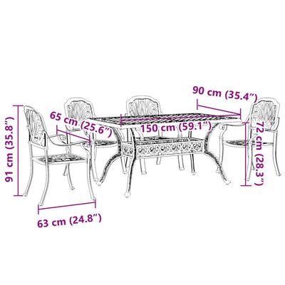 vidaXL 5 Piece Patio Dining Set White Cast Aluminum