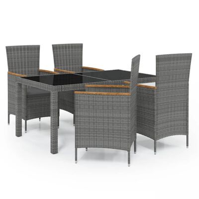 vidaXL 5 Piece Patio Dining Set with Cushions Poly Rattan Gray