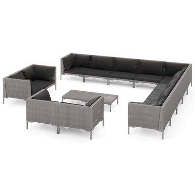 vidaXL 14 Piece Patio Lounge Set with Cushions Poly Rattan Dark Gray