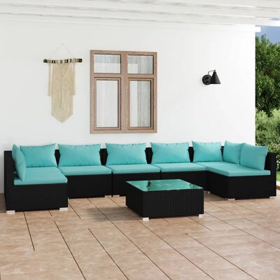 vidaXL 8 Piece Patio Lounge Set with Cushions Poly Rattan Black