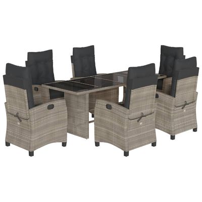 vidaXL 7 Piece Patio Dining Set with Cushions Gray Poly Rattan