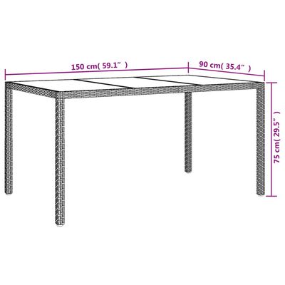 vidaXL Patio Table 59.1"x35.4"x29.5" Tempered Glass and Poly Rattan Brown