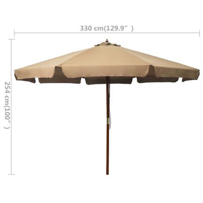 vidaXL Garden Parasol with Wooden Pole 129.9" Taupe