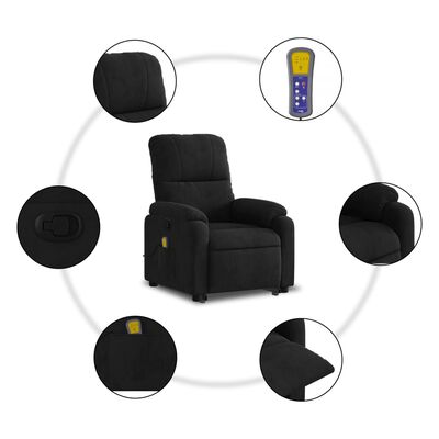 vidaXL Stand up Massage Recliner Chair Black Microfiber Fabric