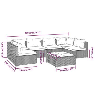 vidaXL 7 Piece Patio Lounge Set with Cushions Poly Rattan Black