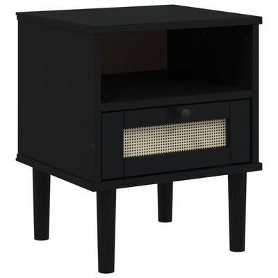 vidaXL Bedside Cabinet SENJA Rattan Look Black 15.7"x13.8"x18.9" Solid Wood Pine