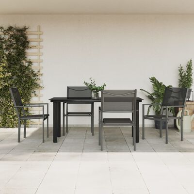 vidaXL 5 Piece Patio Dining Set Black Steel and Textilene