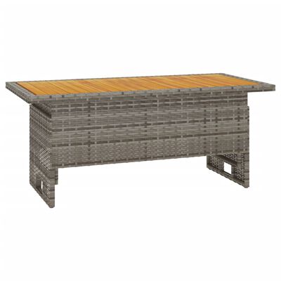 vidaXL Patio Table Gray 39.4"x19.7"x16.9"/24.8" Solid Wood Acacia&Poly Rattan