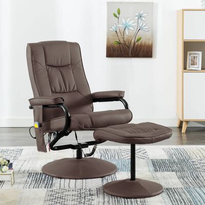 vidaXL Massage Recliner with Ottoman Brown Faux Leather