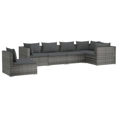 vidaXL 6 Piece Patio Lounge Set with Cushions Poly Rattan Gray