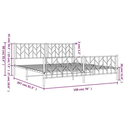 vidaXL Metal Bed Frame without Mattress with Footboard Black 76"x79.9"