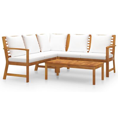 vidaXL 4 Piece Patio Lounge Set with Cushion Cream Solid Acacia Wood