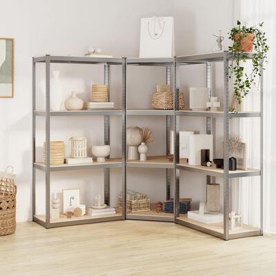 vidaXL 4-Layer Shelves 3 pcs Silver Steel&Engineered Wood