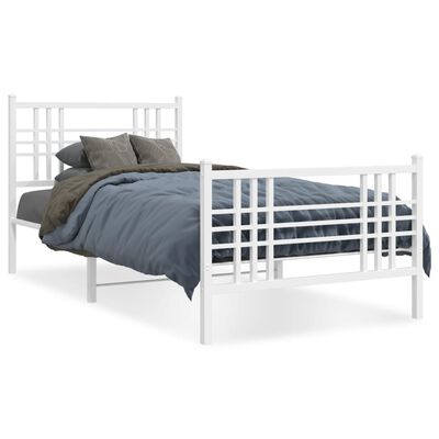 vidaXL Metal Bed Frame without Mattress with Footboard White 39.4"x78.7"