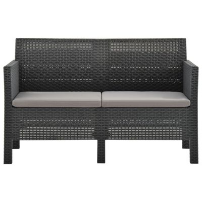 vidaXL 2-Seater Patio Sofa with Cushions Anthracite PP Rattan