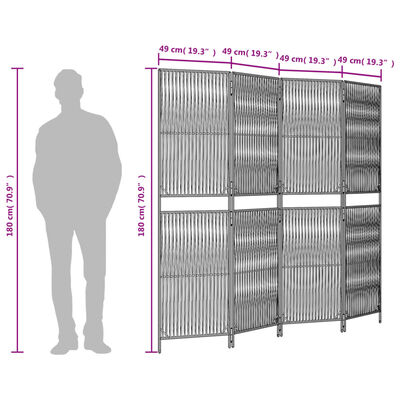 vidaXL Room Divider 4 Panels Gray Poly Rattan