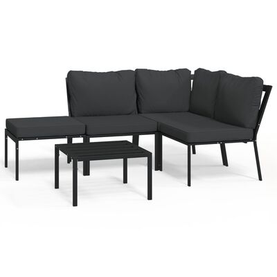 vidaXL 5 Piece Patio Lounge Set with Gray Cushions Steel