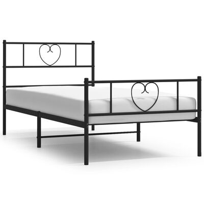 vidaXL Metal Bed Frame without Mattress with Footboard Black 39.4"x78.7"