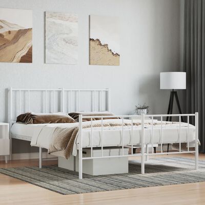 vidaXL Metal Bed Frame with Headboard and Footboard White 59.8"x78.7"