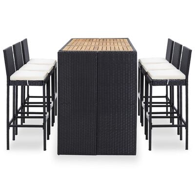 vidaXL 7 Piece Patio Bar Set with Cushions Poly Rattan Black