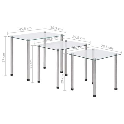 vidaXL Nesting Tables 3 pcs Transparent Tempered Glass