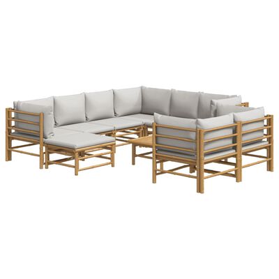 vidaXL 10 Piece Patio Lounge Set with Light Gray Cushions Bamboo