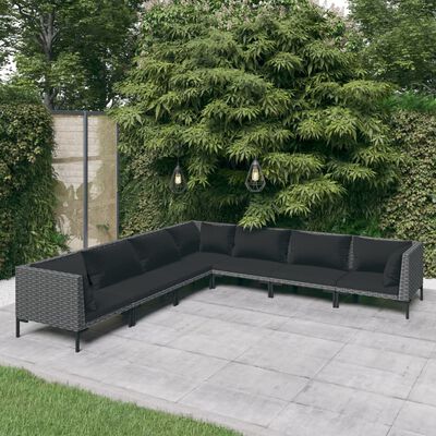 vidaXL 7 Piece Patio Lounge Set with Cushions Poly Rattan Dark Gray