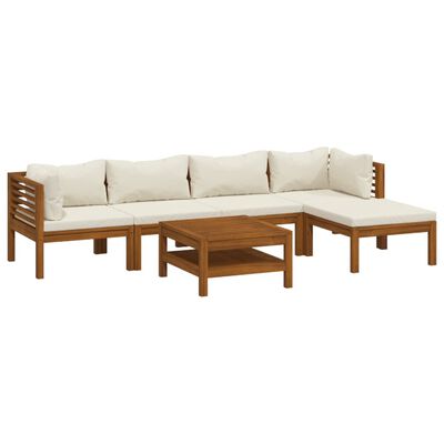 vidaXL 6 Piece Patio Lounge Set with Cream Cushion Solid Acacia Wood