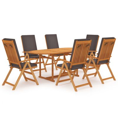 vidaXL 7 Piece Patio Dining Set with Cushions Solid Teak Wood Gray