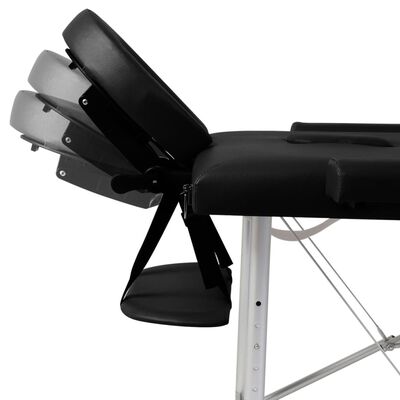 vidaXL Black Foldable Massage Table 3 Zones with Aluminum Frame