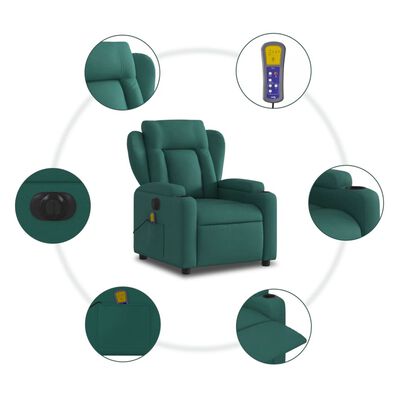 vidaXL Electric Massage Recliner Chair Dark Green Fabric