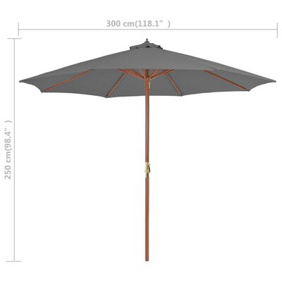 vidaXL Garden Parasol with Wooden Pole 118.2" Anthracite